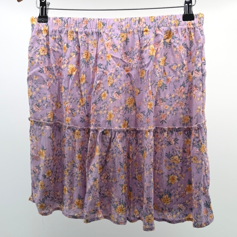 Hippie Rose Lavender Floral Tiered Mini Skirt Purple Boho‎ Ruffle Size Medium